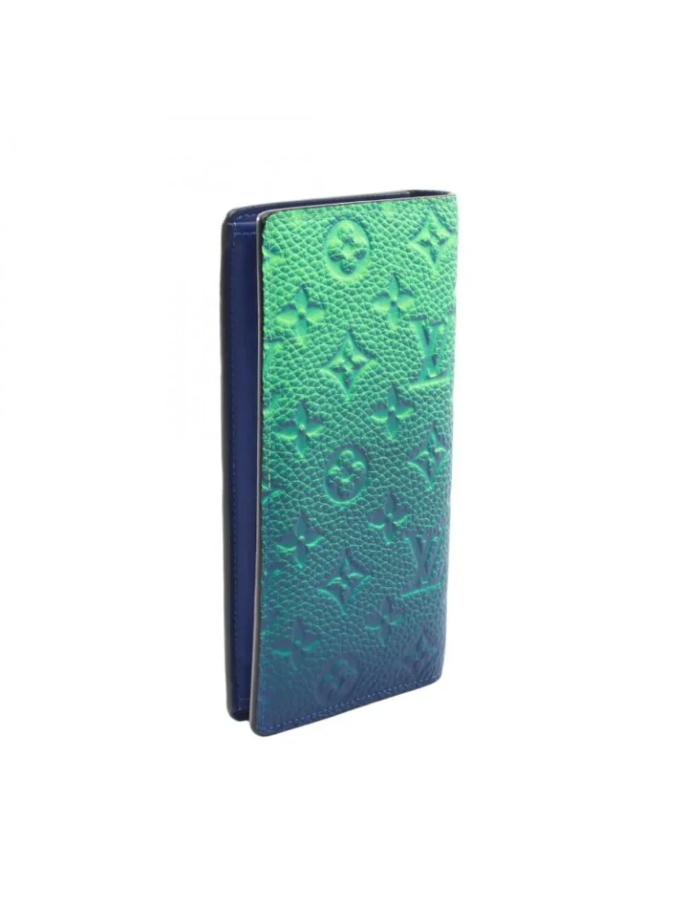 Louis Vuitton Bifold Wallet Portefeuille Brazza Monogram Taurillon Blue Vert